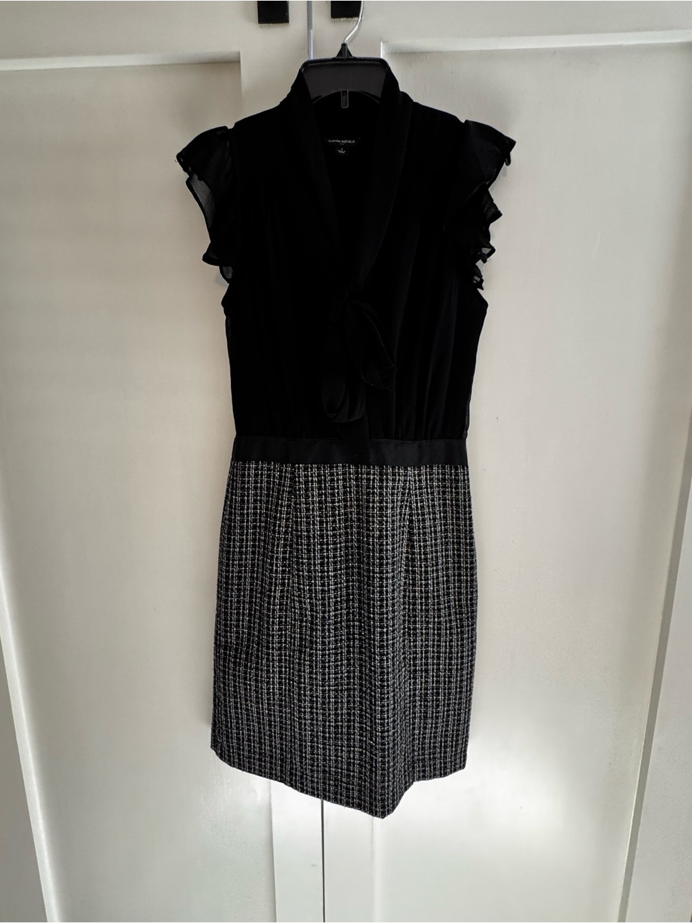 Banana Republic Black Top with Gray Tweed Skirt Mini Dress